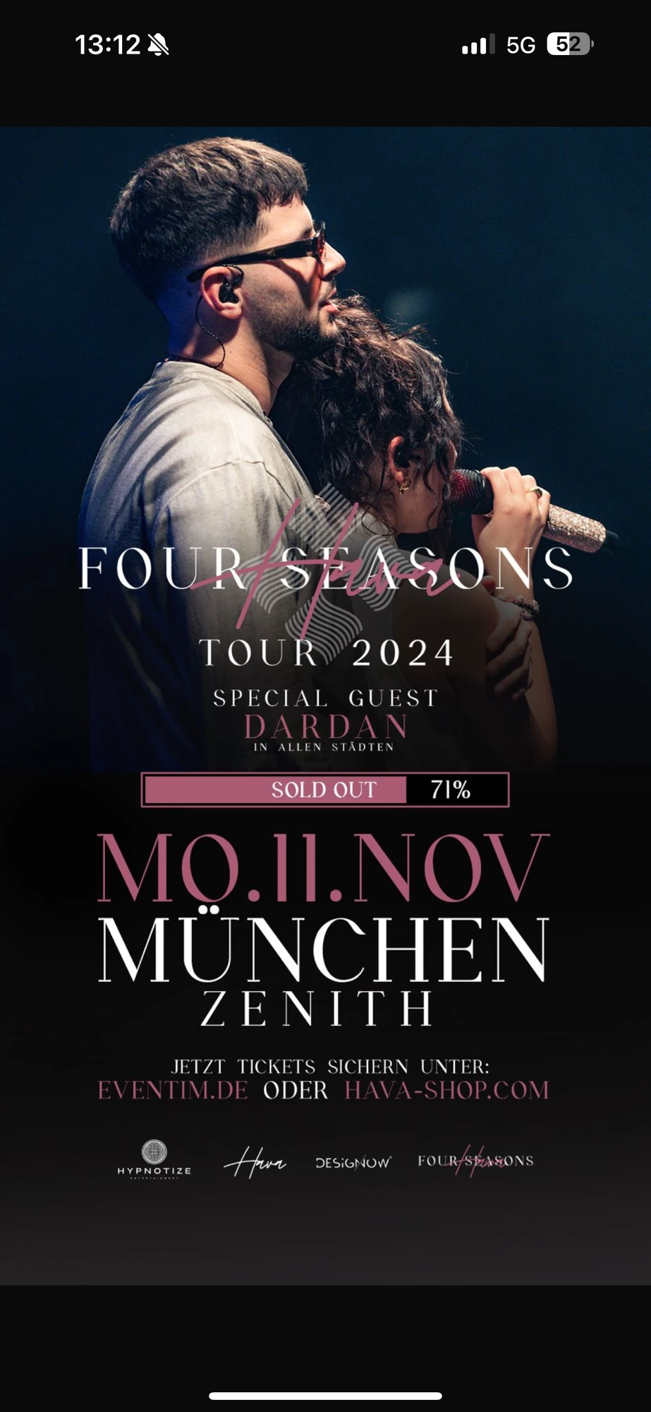 HAVA — Four Seasons Tour · Special Guest Dardan / 2024. Plakatgestaltung von Design Now.
